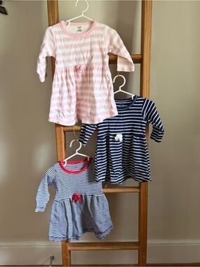 3-6 Month Baby Girl Stripped Long-Sleeve Dress Bundle